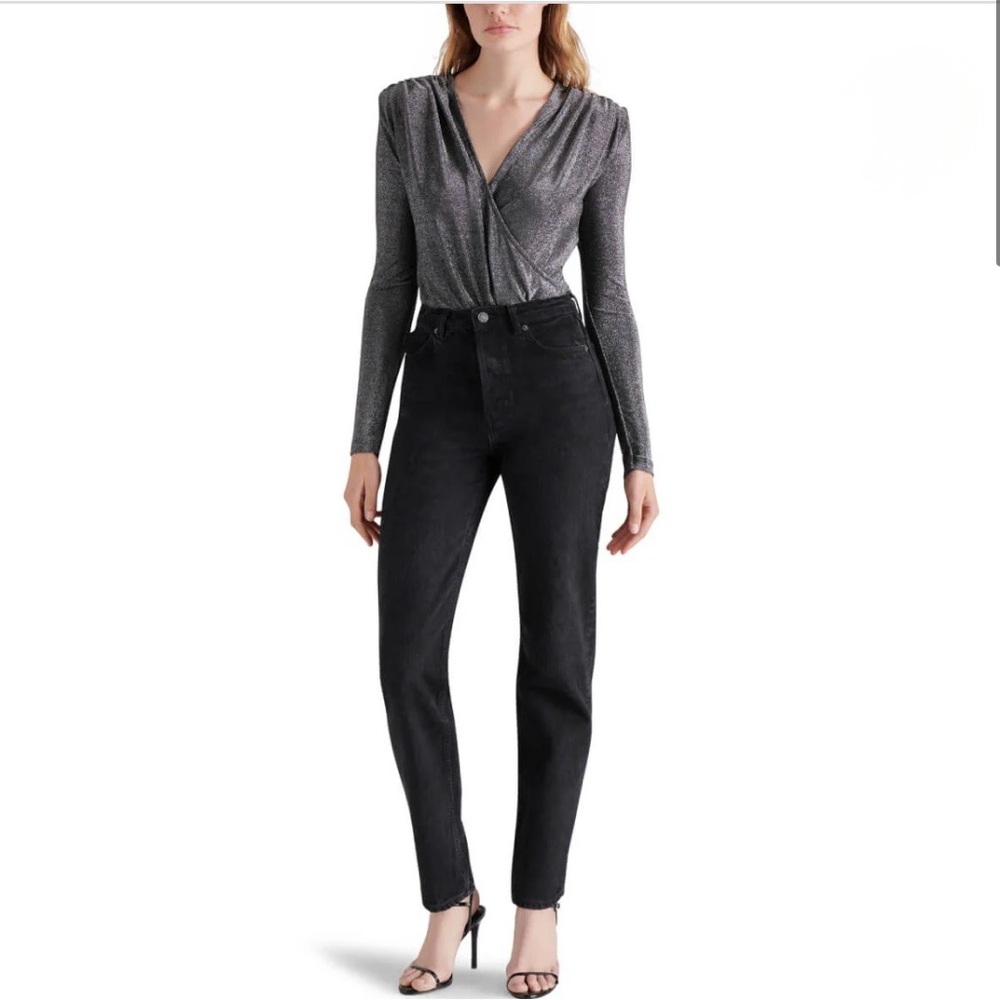 Steve Madden Shimmering Silver and Black Bodysuit